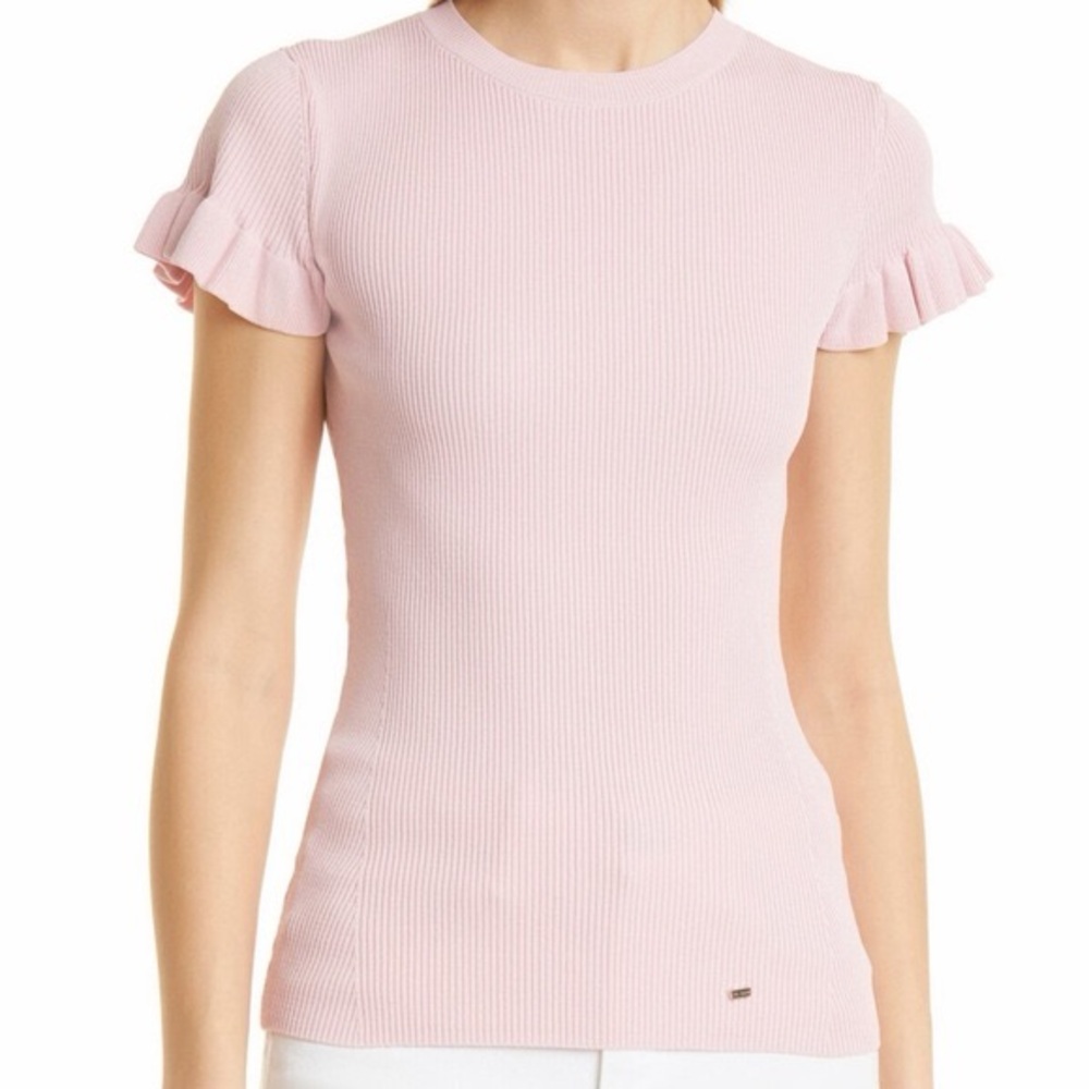Ted Baker Frill Ribbed Sleeve Top Size 4